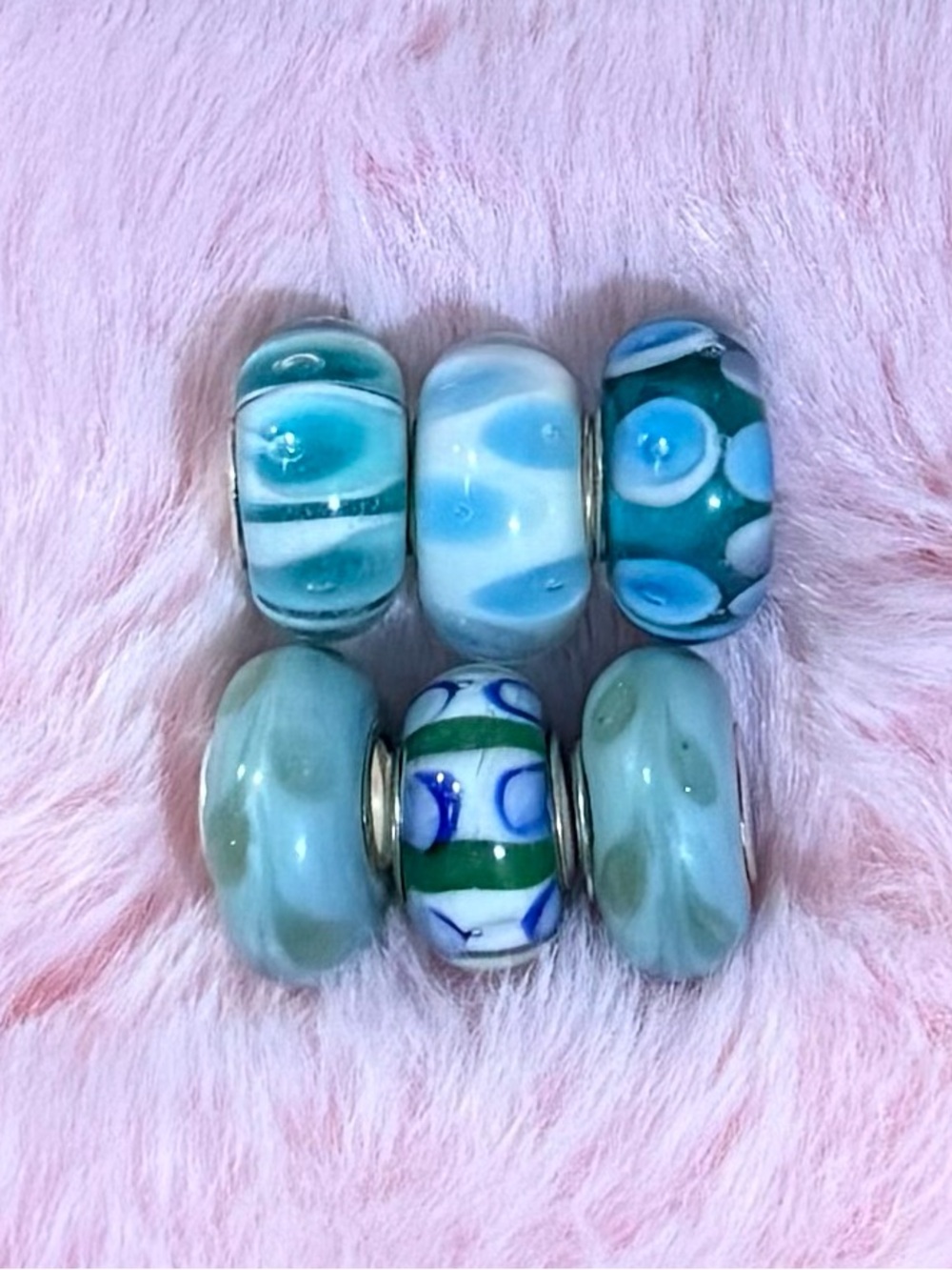 6 Blue and White Glass Murano Spacer Bead Set $10 each